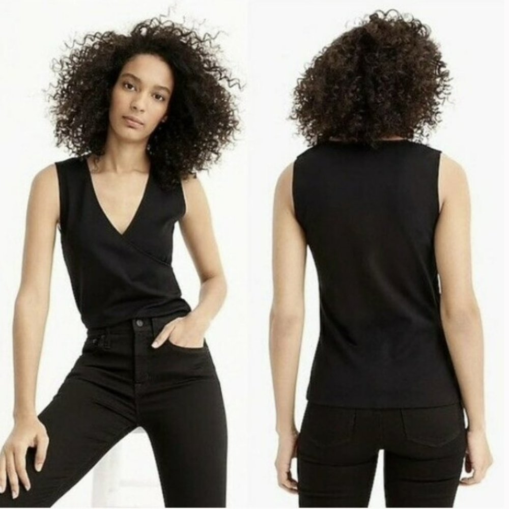J. Crew Faux-Wrap Sleeveless Top in Black Eco Ponte